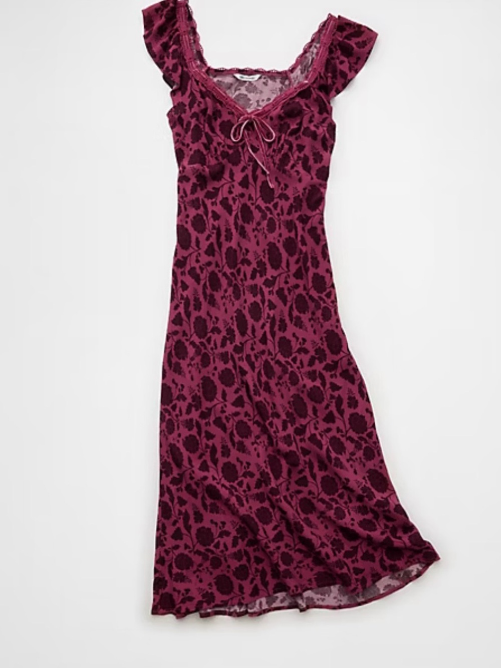 American Eagle Outfitters Wine Floral Tie-Front Midi Dress